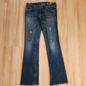 VINTAGE Miss Me LOW RISE Blue Distressed Flare Jeans